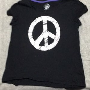 Black t shirt with silver peace sign